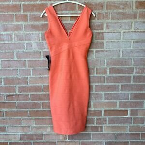 NWT Bebe Double V Bandage Bodycon Dress Coral Reef Orange Women's Small